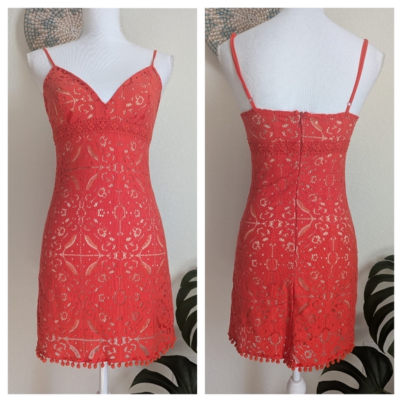 Aeropostale Dresses & Skirts - NWT Aeropostale Red Orange Lace V-Neck Adjustable Straps Mini Dress